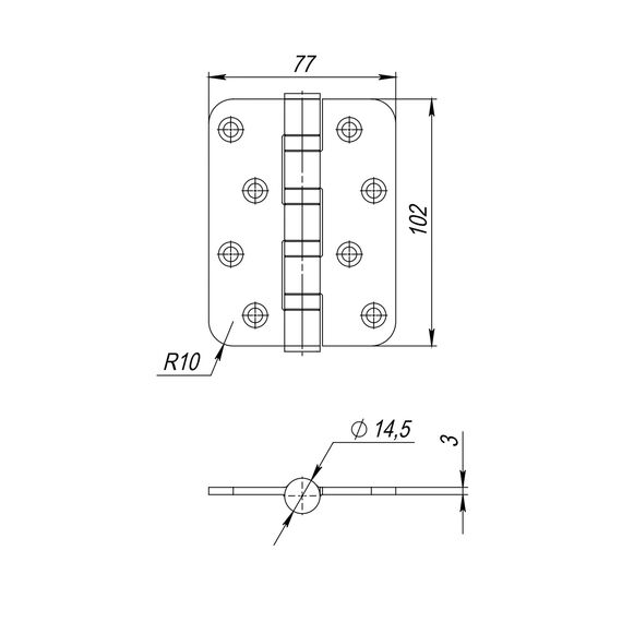 Петля Fuaro (Фуаро) из нержавейки универсальная IN4400U-R10 INOX (4BB-R10 102х76х3)