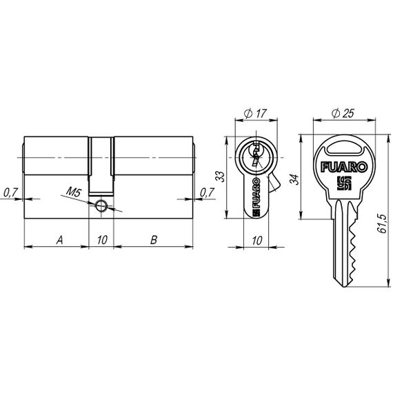 Цилиндровый Fuaro (Фуаро) механизм (R300/60) R3000Key60(25+10+25) AB бронза 5Key