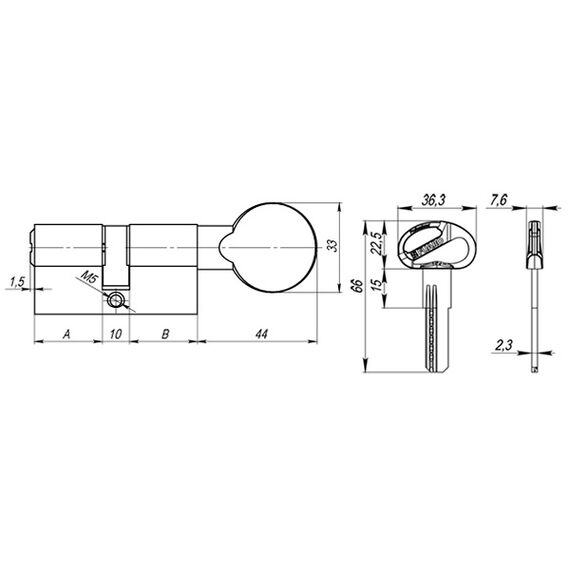 Цилиндровый Fuaro (Фуаро) механизм (D-PRO502/70) D-PRO5002Knob70(30+10+30) CP хром 5Key