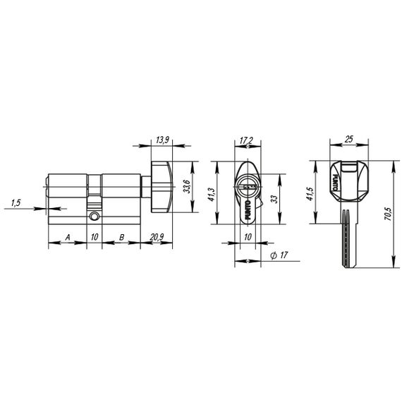 Цилиндровый Punto (Пунто) механизм (Z402/60) Z4002Knob60(25+10+25) с вертушкой CP хром
