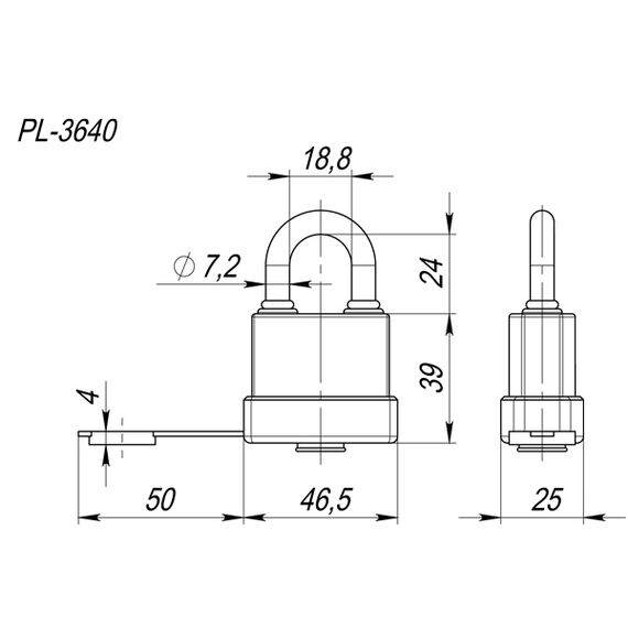 Замок навесной PL-3640 (40 мм) 3 "англ."кл. БЛИСТЕР