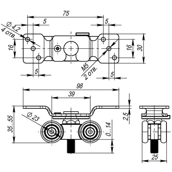 Комплект роликов для раздвижных дверей DIY Comfort 60/4 kit (877) Armadillo