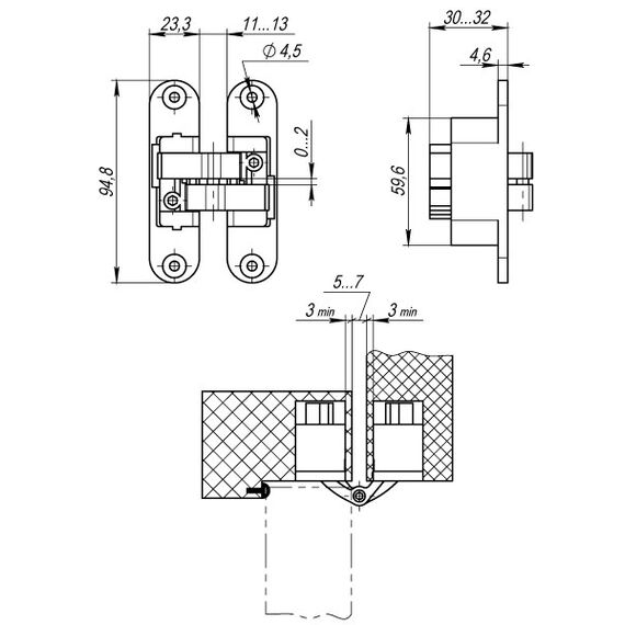 Петля Armadillo (Армадилло) скрытой установки U3D4200L SN левая (Architect 3D-ACH 40) мат. никель 40